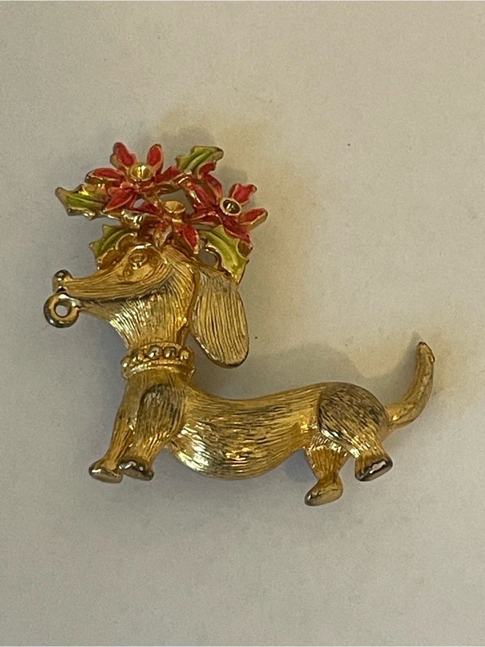 Vintage Tancer II Dog Brooch Dachshund Christmas Gold Tone